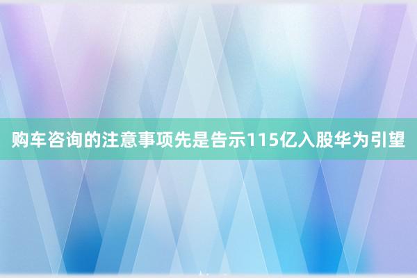 购车咨询的注意事项先是告示115亿入股华为引望