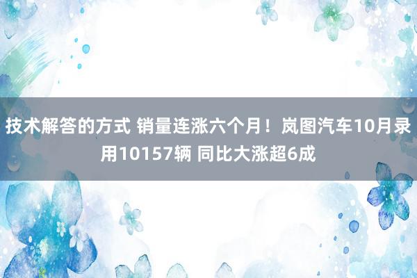 技术解答的方式 销量连涨六个月！岚图汽车10月录用10157辆 同比大涨超6成