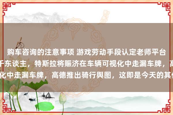 购车咨询的注意事项 游戏劳动手段认定老师平台上线，博世在德裁人七千东谈主，特斯拉将赈济在车辆可视化中走漏车牌，高德推出骑行舆图，这即是今天的其他大新闻！