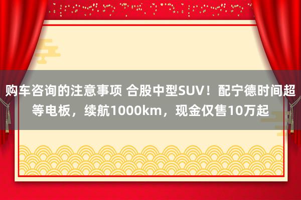 购车咨询的注意事项 合股中型SUV！配宁德时间超等电板，续航1000km，现金仅售10万起