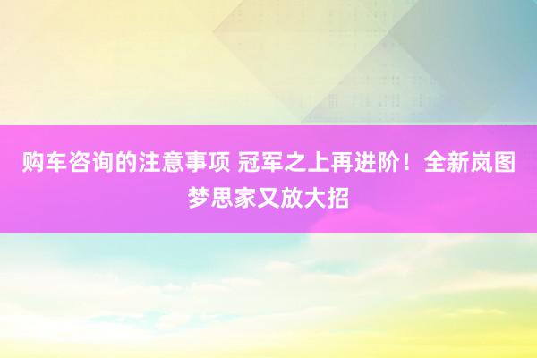 购车咨询的注意事项 冠军之上再进阶！全新岚图梦思家又放大招