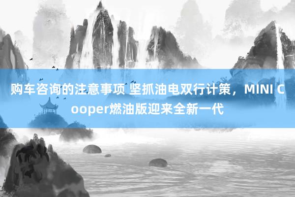 购车咨询的注意事项 坚抓油电双行计策，MINI Cooper燃油版迎来全新一代