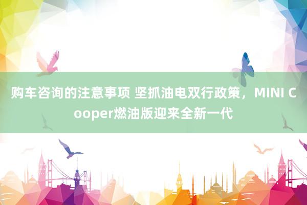 购车咨询的注意事项 坚抓油电双行政策，MINI Cooper燃油版迎来全新一代