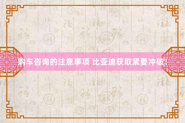 购车咨询的注意事项 比亚迪获取紧要冲破！