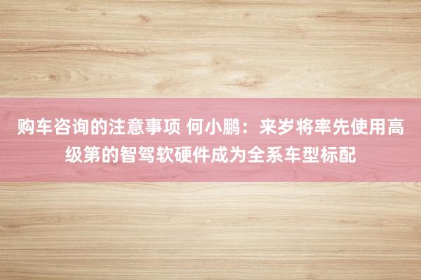 购车咨询的注意事项 何小鹏：来岁将率先使用高级第的智驾软硬件成为全系车型标配