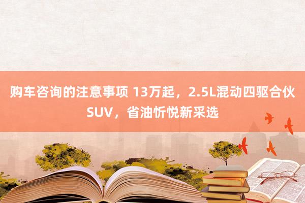 购车咨询的注意事项 13万起，2.5L混动四驱合伙SUV，省油忻悦新采选