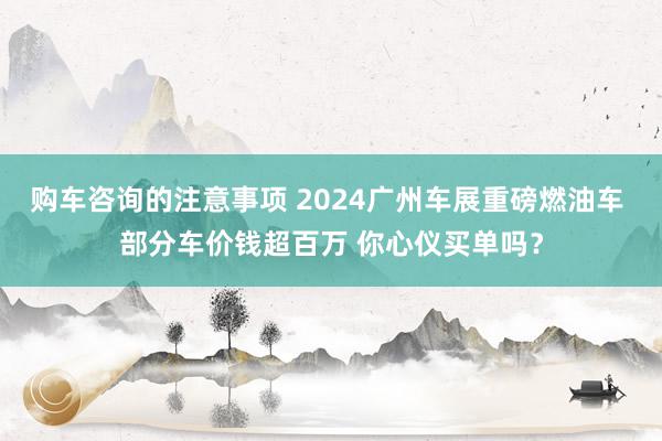 购车咨询的注意事项 2024广州车展重磅燃油车 部分车价钱超百万 你心仪买单吗？