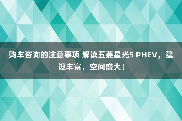 购车咨询的注意事项 解读五菱星光S PHEV，建设丰富，空间盛大！