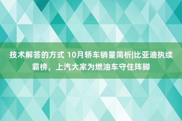 技术解答的方式 10月轿车销量简析|比亚迪执续霸榜，上汽大家为燃油车守住阵脚