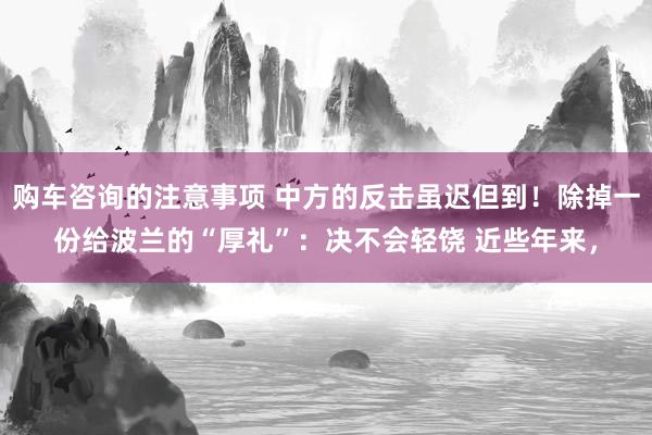 购车咨询的注意事项 中方的反击虽迟但到！除掉一份给波兰的“厚礼”：决不会轻饶 近些年来，