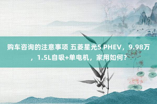 购车咨询的注意事项 五菱星光S PHEV，9.98万，1.5L自吸+单电机，家用如何？