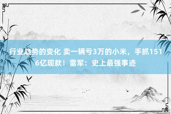 行业趋势的变化 卖一辆亏3万的小米，手抓1516亿现款！雷军：史上最强事迹