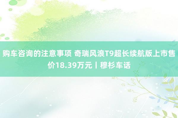 购车咨询的注意事项 奇瑞风浪T9超长续航版上市售价18.39万元丨穆杉车话