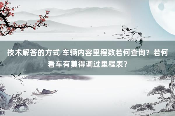 技术解答的方式 车辆内容里程数若何查询？若何看车有莫得调过里程表？