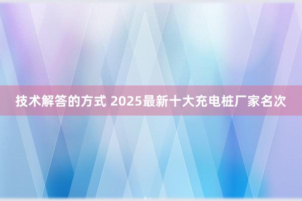 技术解答的方式 2025最新十大充电桩厂家名次