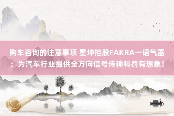 购车咨询的注意事项 星坤控股FAKRA一语气器：为汽车行业提供全方向信号传输科罚有想象！