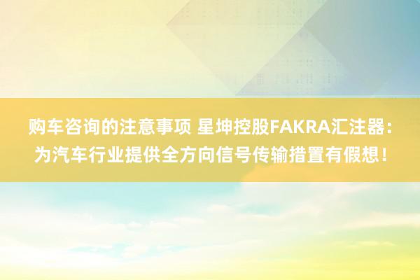 购车咨询的注意事项 星坤控股FAKRA汇注器：为汽车行业提供全方向信号传输措置有假想！