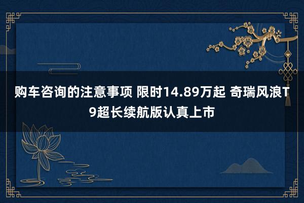 购车咨询的注意事项 限时14.89万起 奇瑞风浪T9超长续航版认真上市