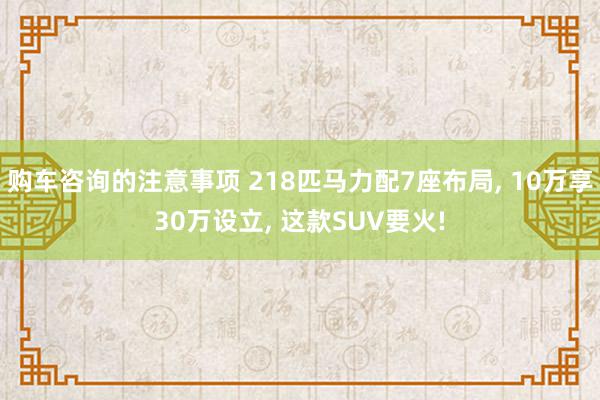 购车咨询的注意事项 218匹马力配7座布局, 10万享30万设立, 这款SUV要火!