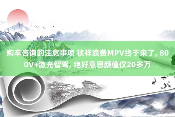 购车咨询的注意事项 祯祥浪费MPV终于来了, 800V+激光智驾, 绝好意思颜值仅20多万