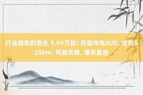 行业趋势的变化 9.99万起! 后驱纯电SUV, 续航525km, 驾驶欢畅, 懂车首选