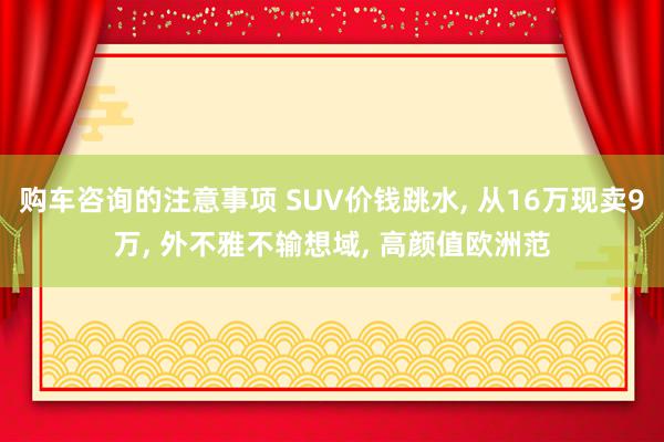 购车咨询的注意事项 SUV价钱跳水, 从16万现卖9万, 外不雅不输想域, 高颜值欧洲范