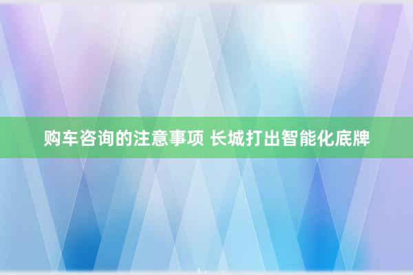 购车咨询的注意事项 长城打出智能化底牌