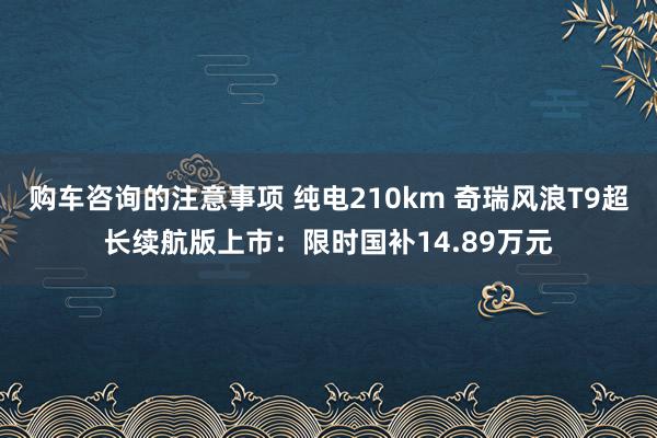 购车咨询的注意事项 纯电210km 奇瑞风浪T9超长续航版上市：限时国补14.89万元