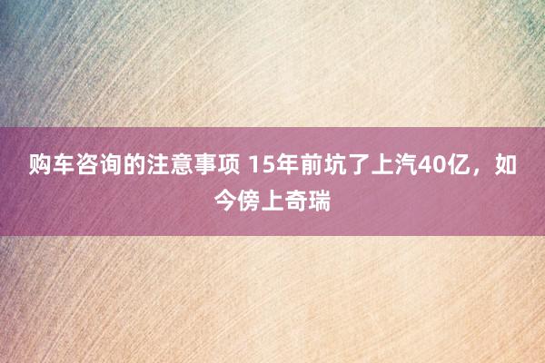 购车咨询的注意事项 15年前坑了上汽40亿，如今傍上奇瑞