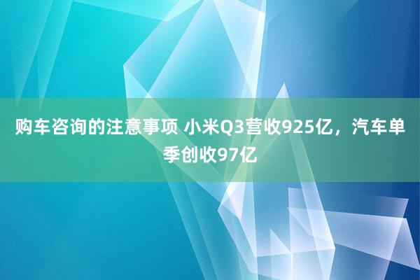 购车咨询的注意事项 小米Q3营收925亿，汽车单季创收97亿