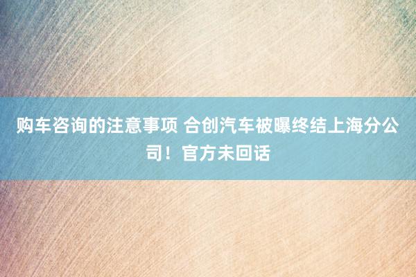 购车咨询的注意事项 合创汽车被曝终结上海分公司！官方未回话