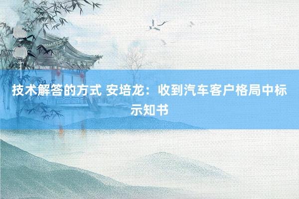 技术解答的方式 安培龙：收到汽车客户格局中标示知书