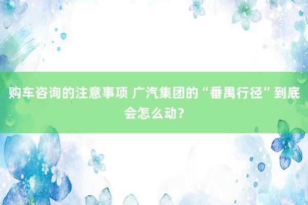 购车咨询的注意事项 广汽集团的“番禺行径”到底会怎么动？