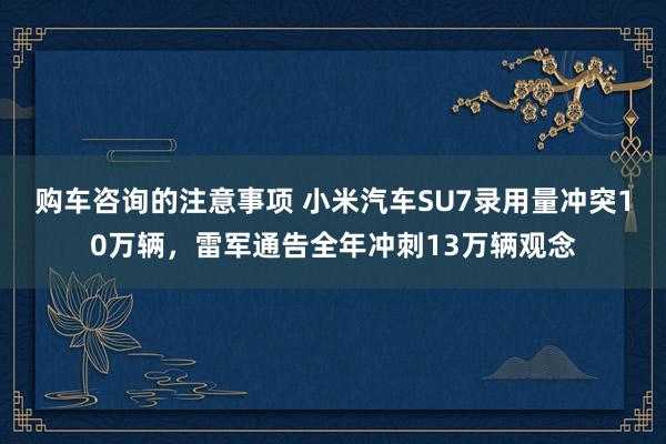 购车咨询的注意事项 小米汽车SU7录用量冲突10万辆，雷军通告全年冲刺13万辆观念