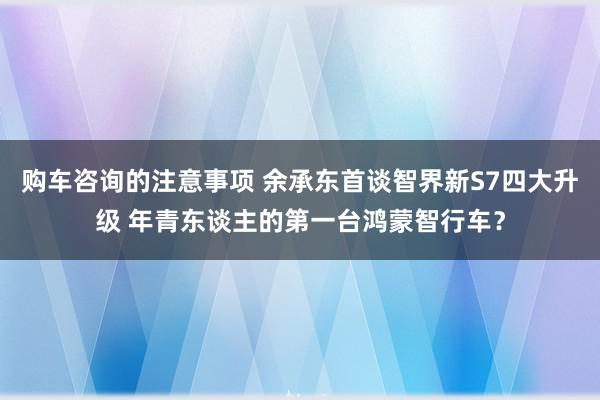 购车咨询的注意事项 余承东首谈智界新S7四大升级 年青东谈主的第一台鸿蒙智行车？