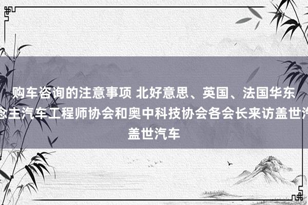 购车咨询的注意事项 北好意思、英国、法国华东说念主汽车工程师协会和奥中科技协会各会长来访盖世汽车