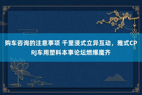 购车咨询的注意事项 千里浸式立异互动，雅式CPRJ车用塑料本事论坛燃爆魔齐