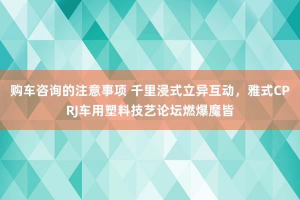 购车咨询的注意事项 千里浸式立异互动，雅式CPRJ车用塑料技艺论坛燃爆魔皆