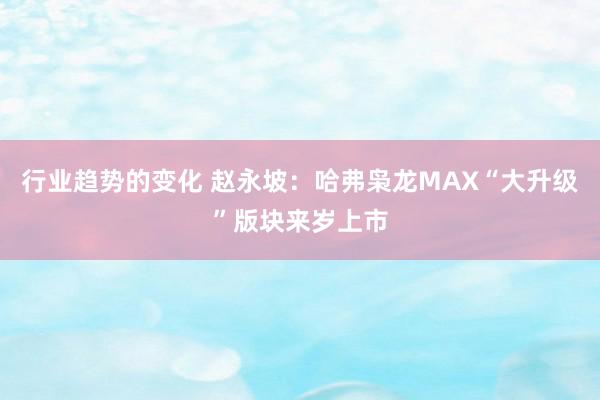 行业趋势的变化 赵永坡：哈弗枭龙MAX“大升级”版块来岁上市