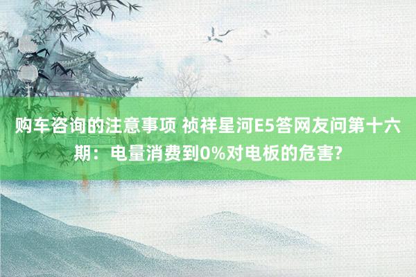 购车咨询的注意事项 祯祥星河E5答网友问第十六期：电量消费到0%对电板的危害?