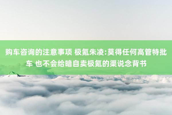 购车咨询的注意事项 极氪朱凌:莫得任何高管特批车 也不会给暗自卖极氪的渠说念背书