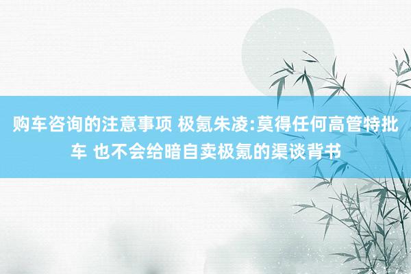 购车咨询的注意事项 极氪朱凌:莫得任何高管特批车 也不会给暗自卖极氪的渠谈背书