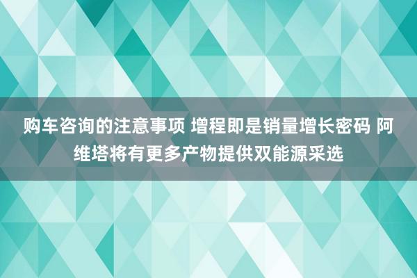 购车咨询的注意事项 增程即是销量增长密码 阿维塔将有更多产物提供双能源采选