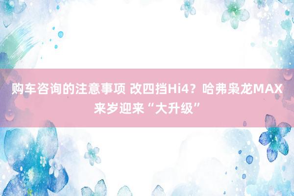 购车咨询的注意事项 改四挡Hi4？哈弗枭龙MAX来岁迎来“大升级”