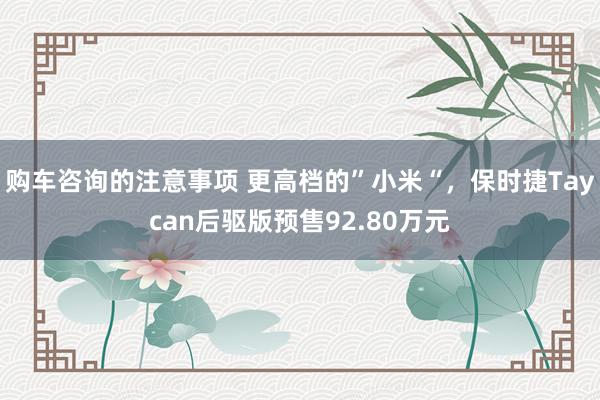 购车咨询的注意事项 更高档的”小米“，保时捷Taycan后驱版预售92.80万元