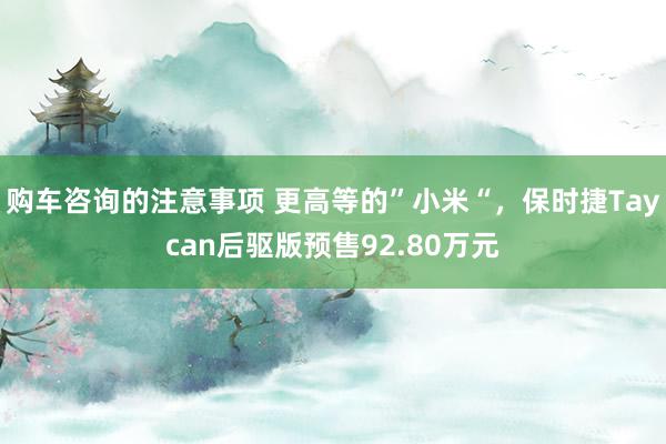 购车咨询的注意事项 更高等的”小米“，保时捷Taycan后驱版预售92.80万元