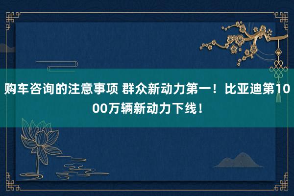 购车咨询的注意事项 群众新动力第一！比亚迪第1000万辆新动力下线！