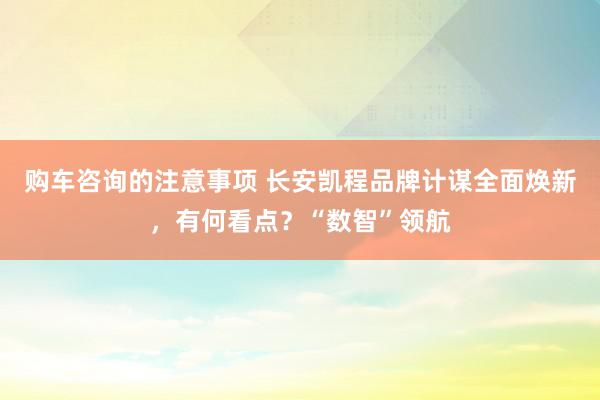 购车咨询的注意事项 长安凯程品牌计谋全面焕新，有何看点？“数智”领航